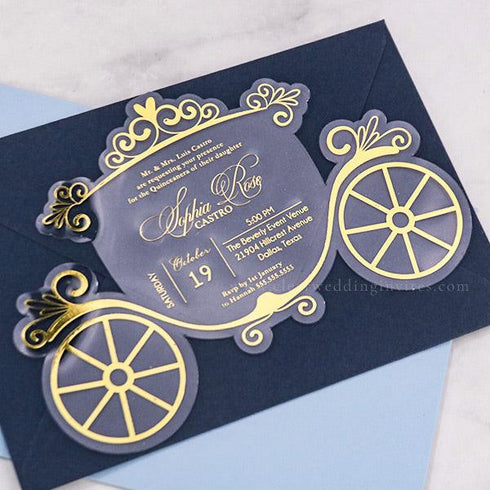 Gold Foil Cinderella Carriage Quinceañera Invitations